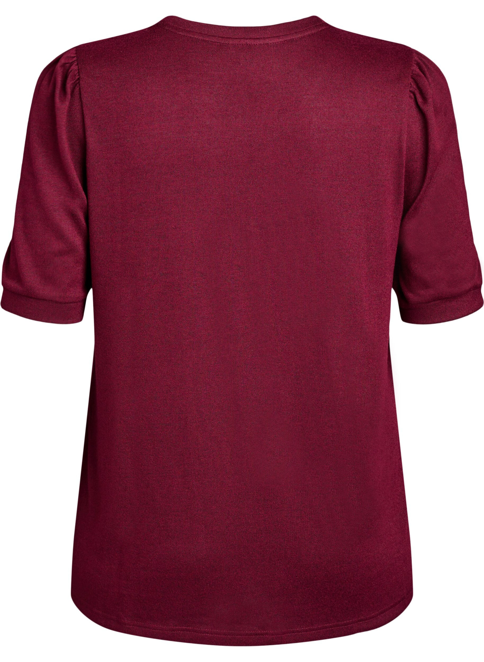 Zizzi Bluse mit Knopfdetail und kurzen Puff&auml;rmeln, Dunkles Bordeaux, Packshot image number 1