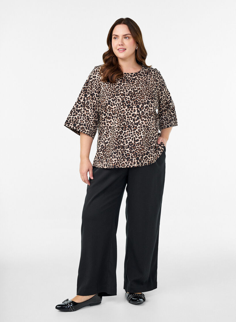 Bluse mit Ziernähten und 3/4-Ärmeln, Braun, Model image number 1