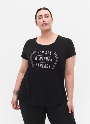 Trainings-T-Shirt mit Print, Black w. Winner, Model image number 0
