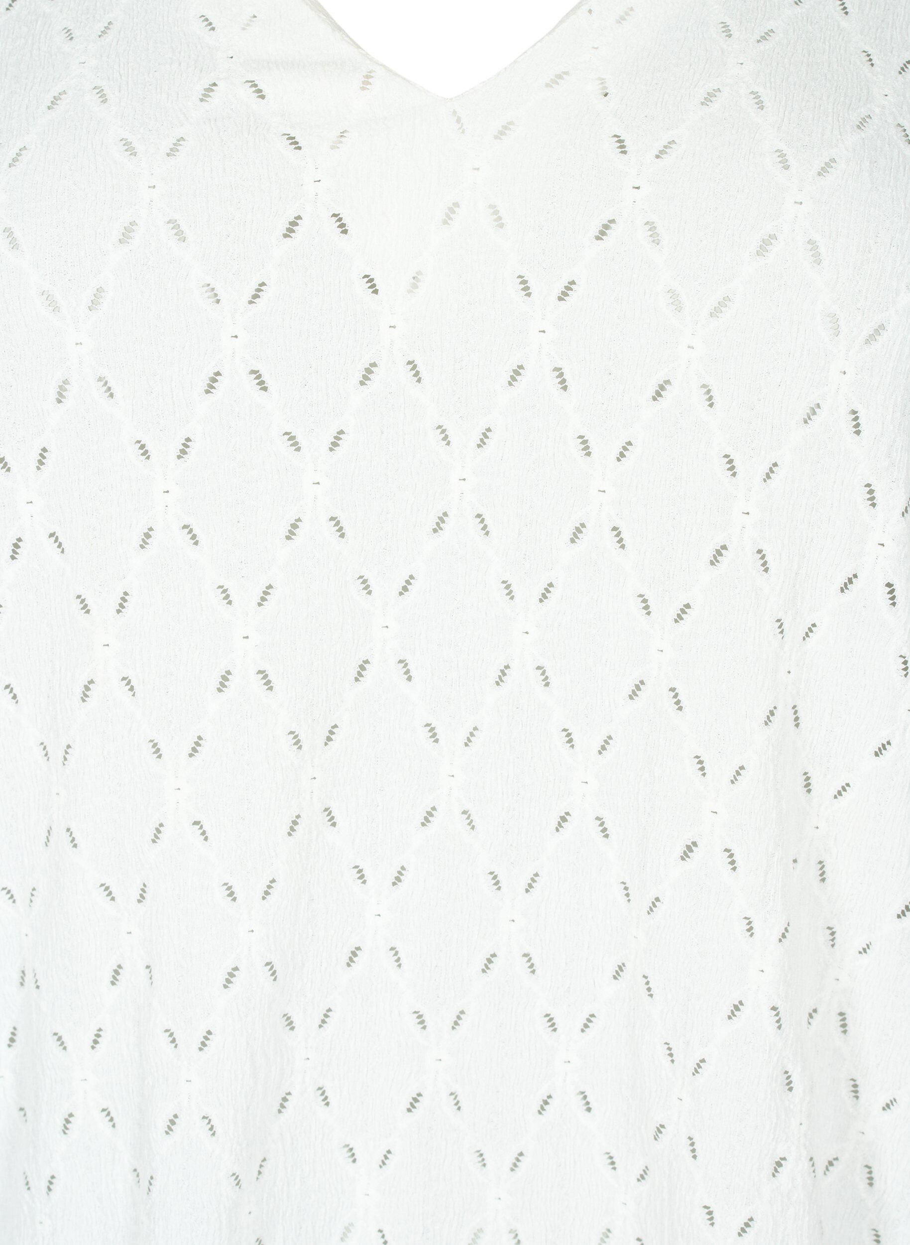 Zizzi Bluse mit V-Ausschnitt und Lochmuster, Off White, Packshot image number 2