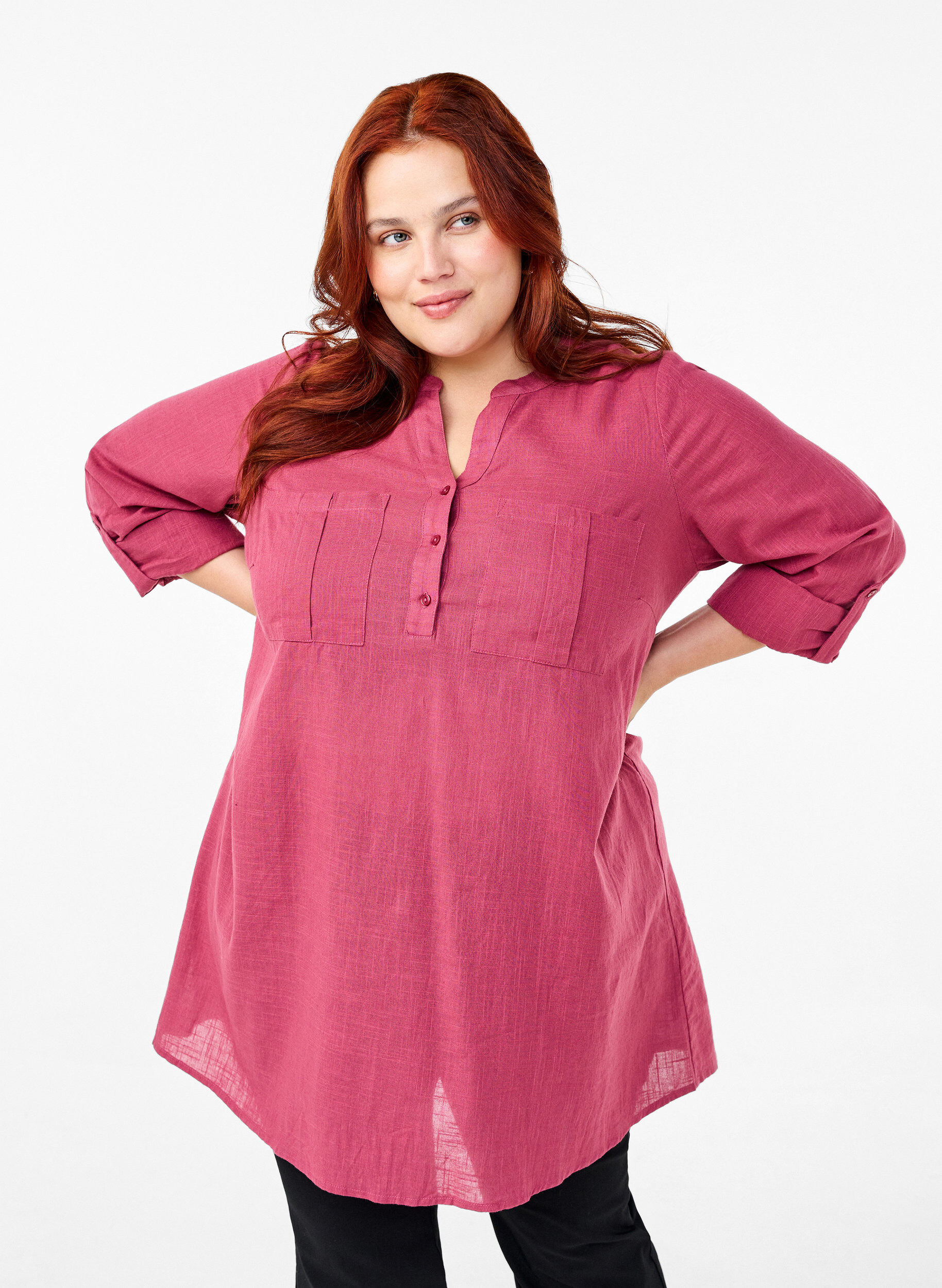 Zizzi Baumwolltunika mit 3/4-&Auml;rmeln, Malaga, Model image number 0