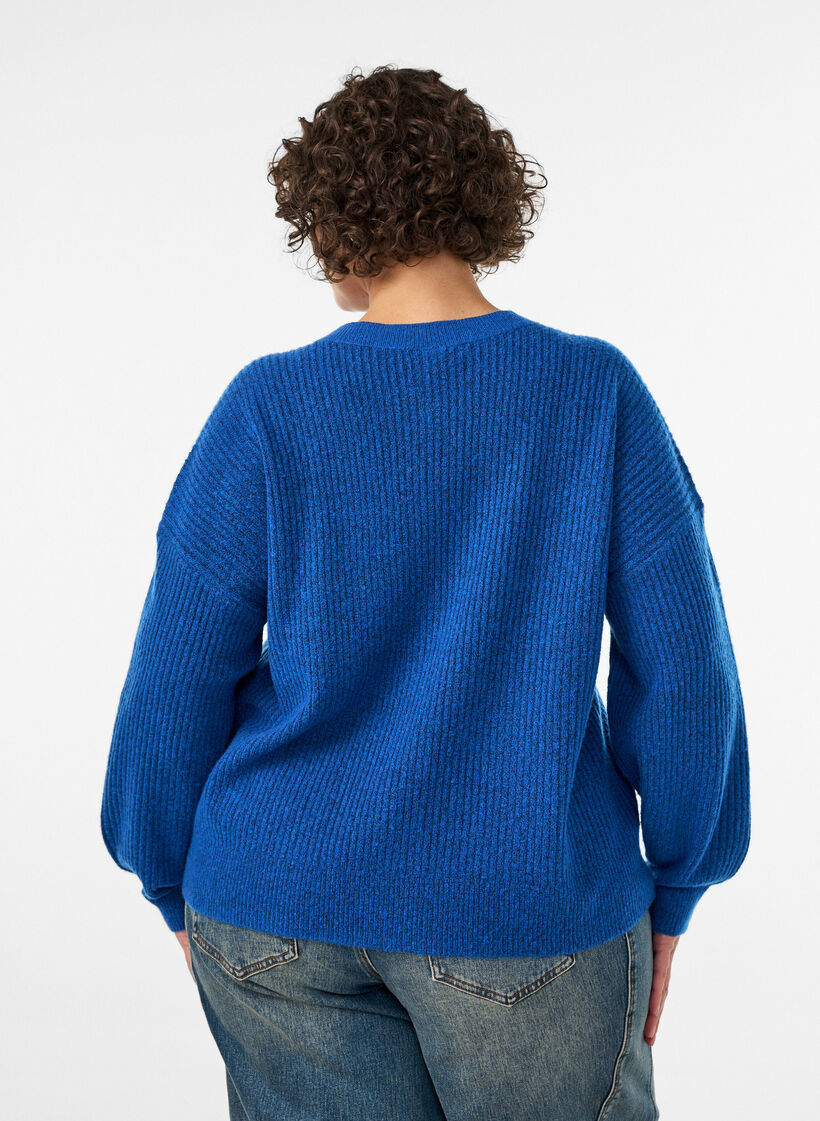 Rippenstrick Strickjacke mit Kn&ouml;pfen, Blau, Model image number 2