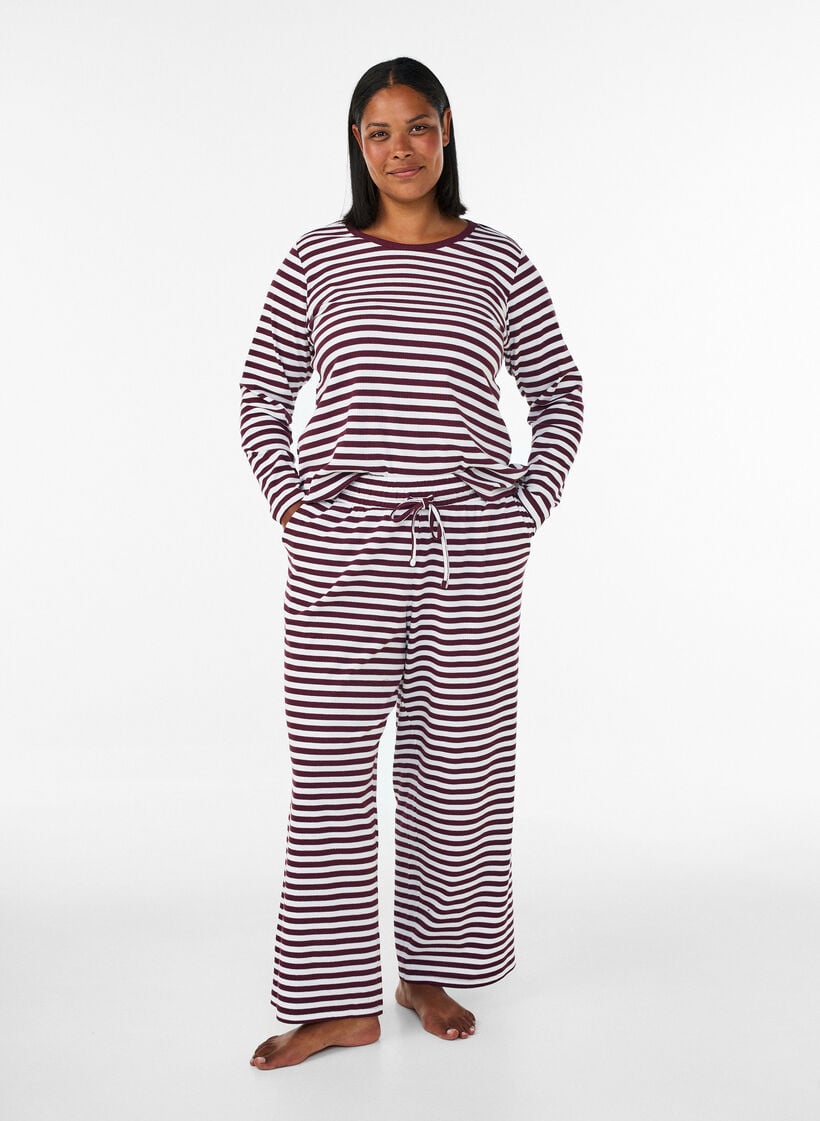 Lang&auml;rmeliges Nachtoberteil aus geripptem Jersey mit Streifen, Rot, Model image number 1