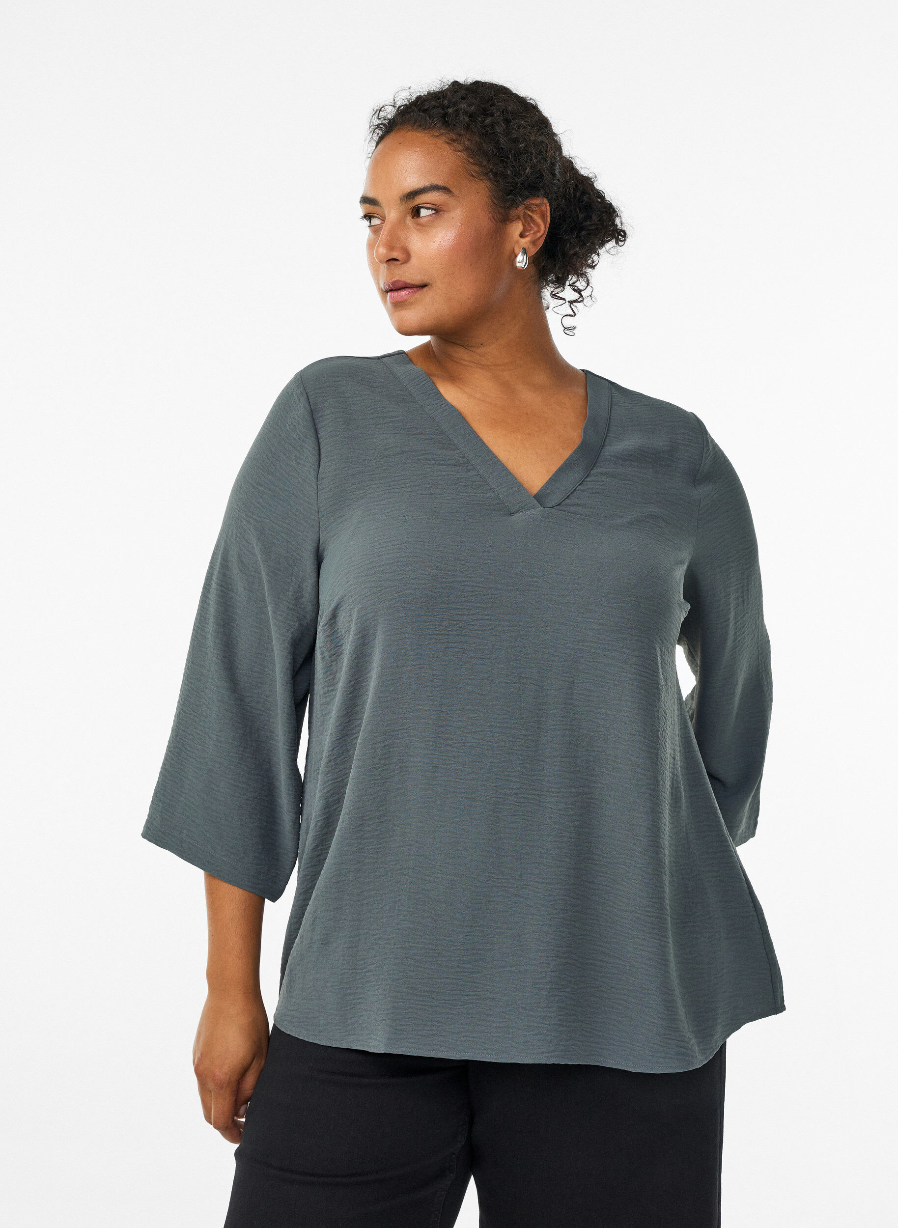 Zizzi FLASH - Bluse mit 3/4-&Auml;rmeln, Gr&uuml;n, Model image number 0