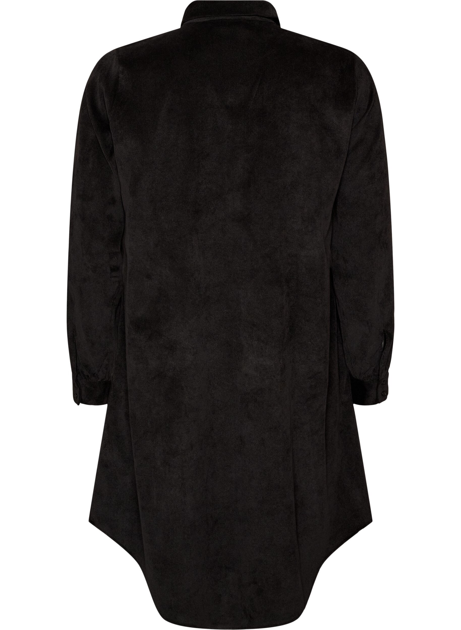 ZizziHemdblusenkleid aus Cord mit Kragen und Knopfleiste, Schwarz, Packshot image number 1