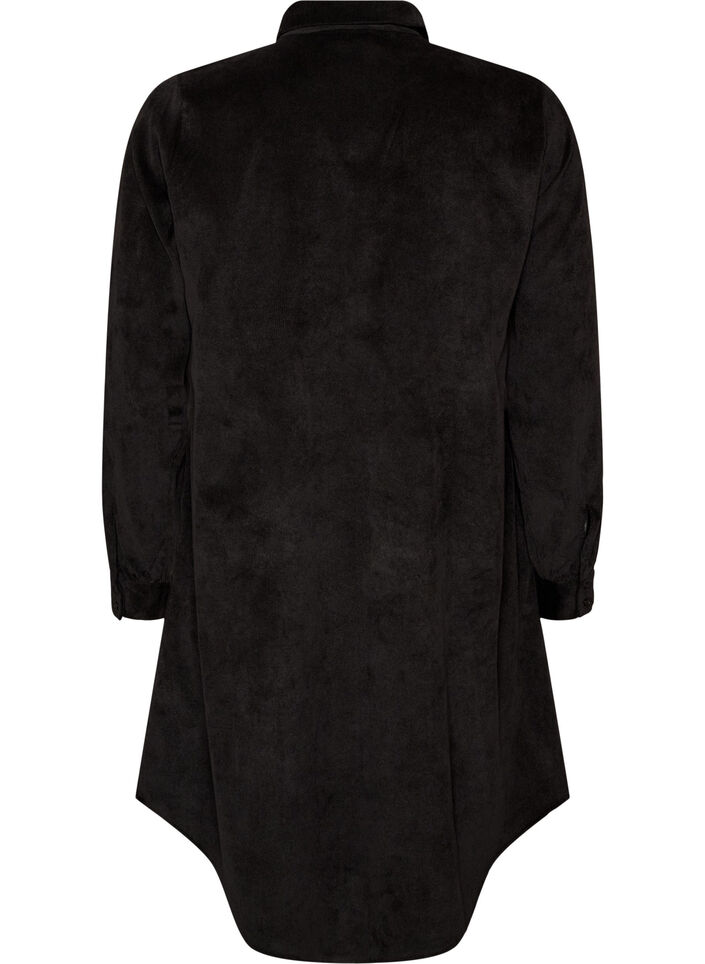 Hemdblusenkleid aus Cord mit Kragen und Knopfleiste, Schwarz, Packshot image number 1