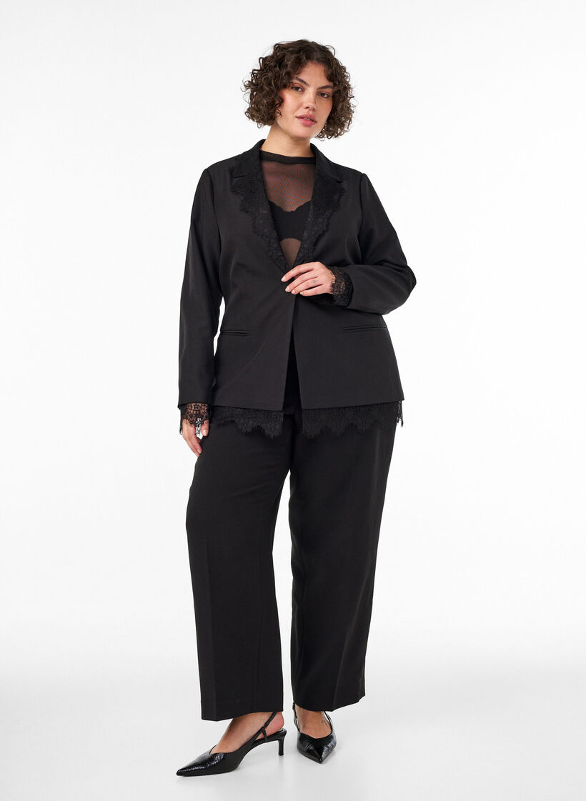 Blazer mit Spitzenbesatz, Schwarz, Model image number 1