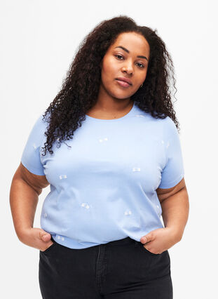 T-Shirt aus Bio-Baumwolle mit Schleifen, Serenity W. Bow Emb., Model image number 0