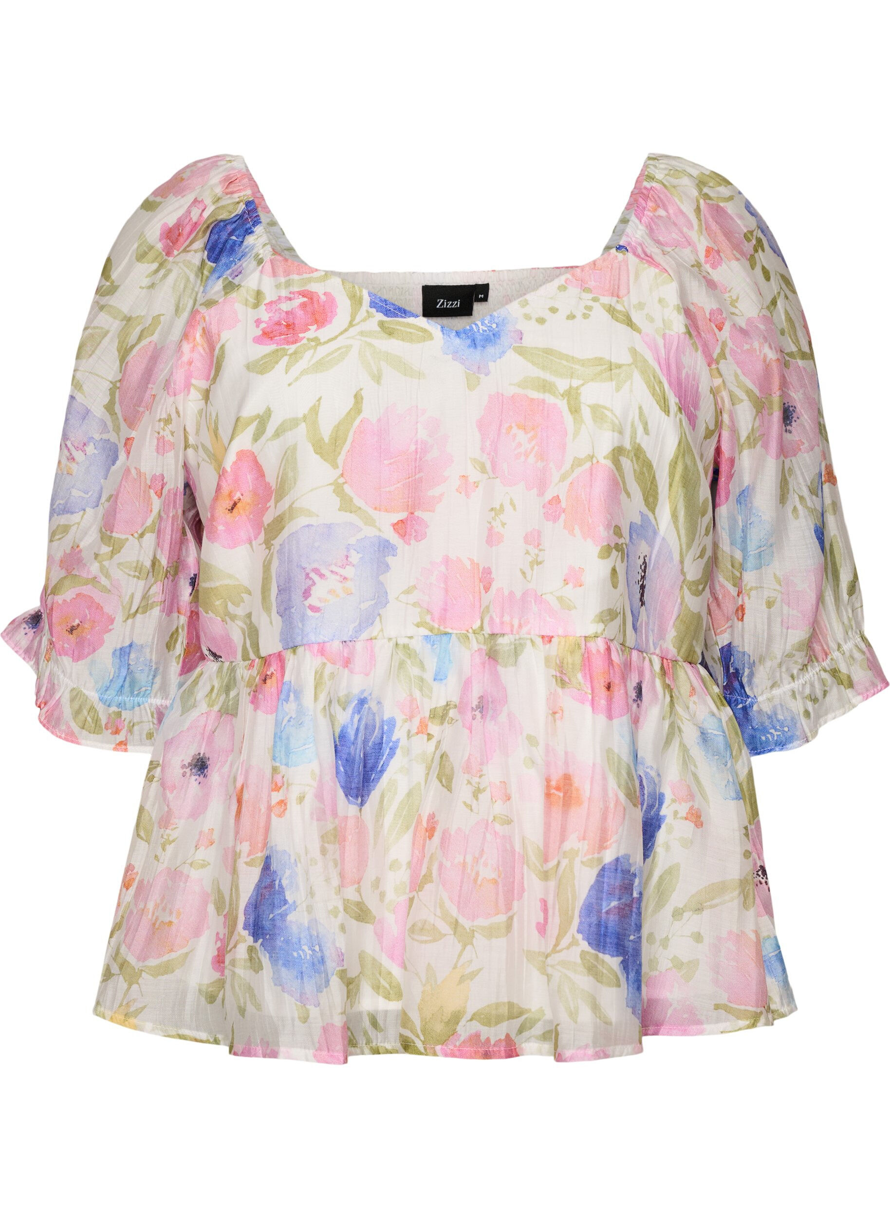 Zizzi Bluse aus Lyocell mit Blumenprint und Herzausschnitt, Wei&szlig;, Packshot image number 0