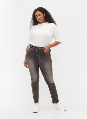 Slim Fit Emily Jeans mit normaler Taille, Dark Grey Denim, Model image number 0