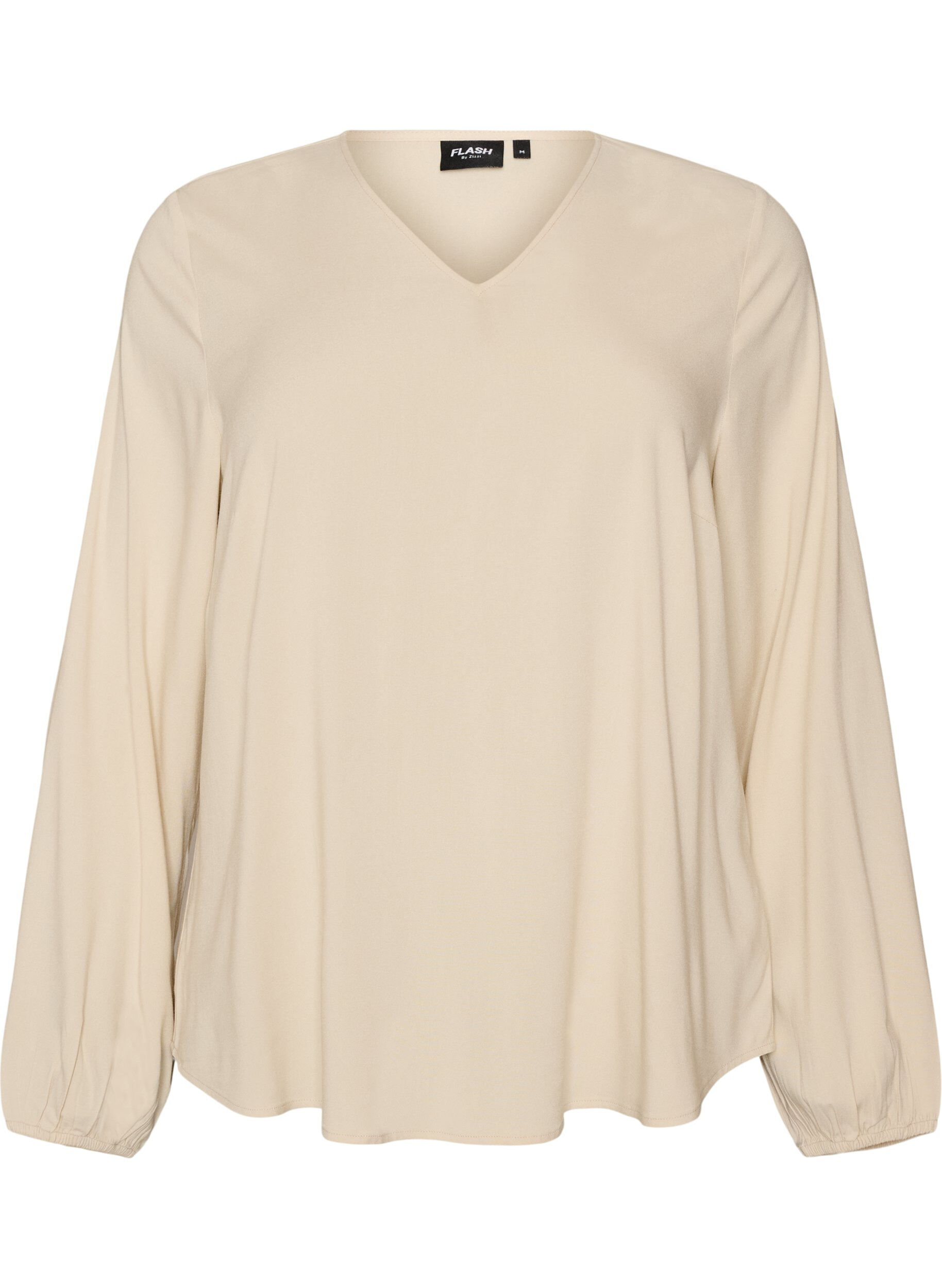 ZizziBluse aus Viskose mit V-Ausschnitt und abgerundetem Saum, Beige, Packshot image number 0