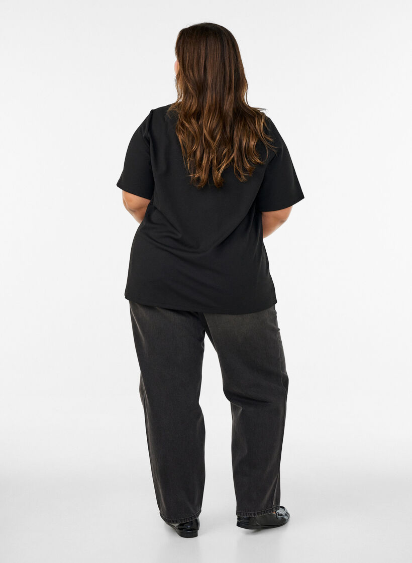 T-Shirt mit Schlitzen und dekorativen Knotenverschl&uuml;ssen, Schwarz, Model image number 2
