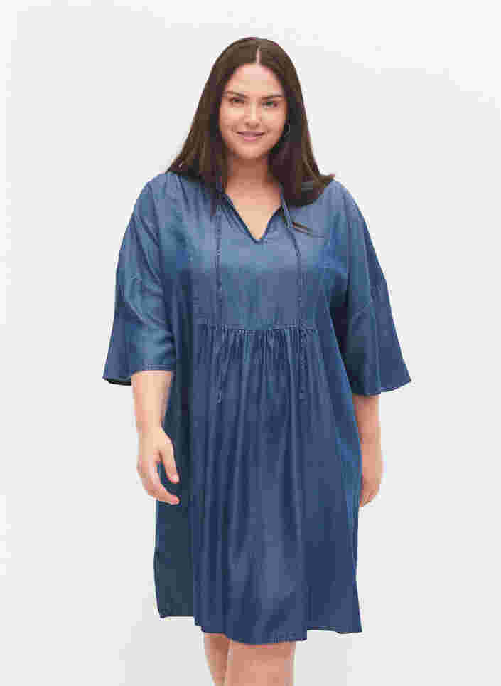 Kleid mit 3/4-Ärmeln aus Lyocell (TENCEL™), Blue denim, Model