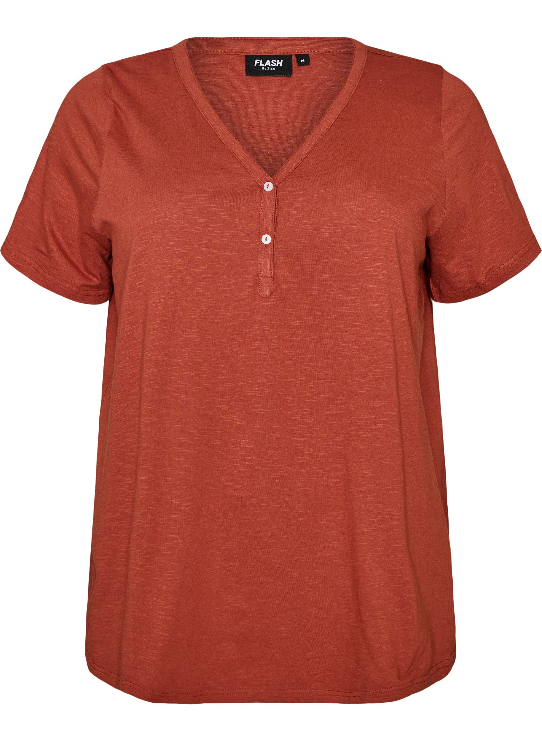 ZizziT-Shirt mit Knopfleiste, Braun, Packshot image number 0