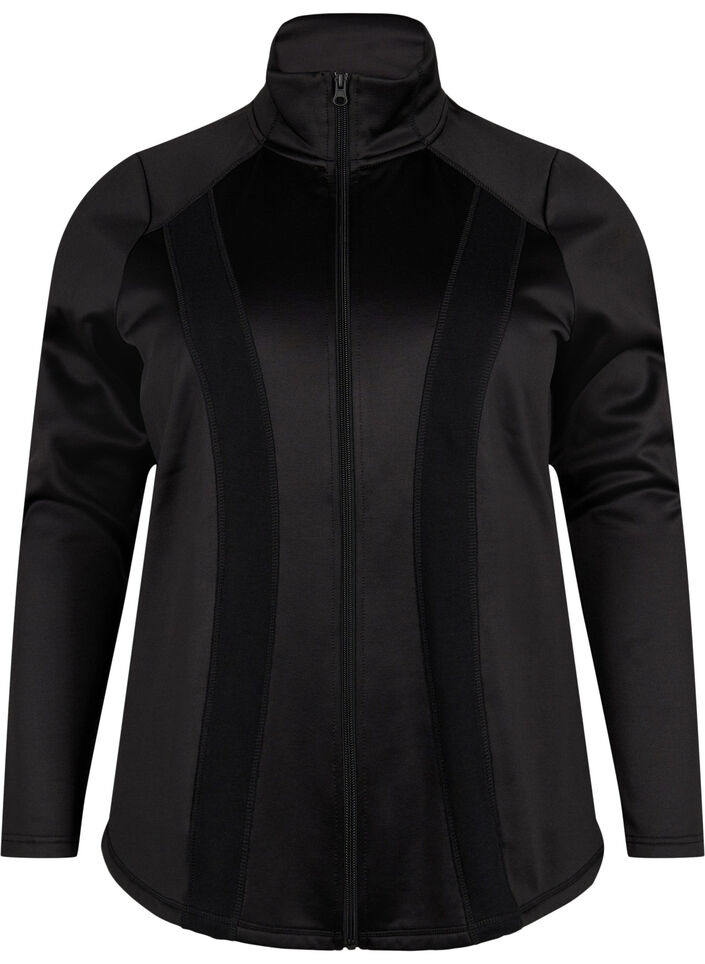 Sportliche Strickjacke mit Reißverschluss und hohem Kragen, Black, Packshot image number 0
