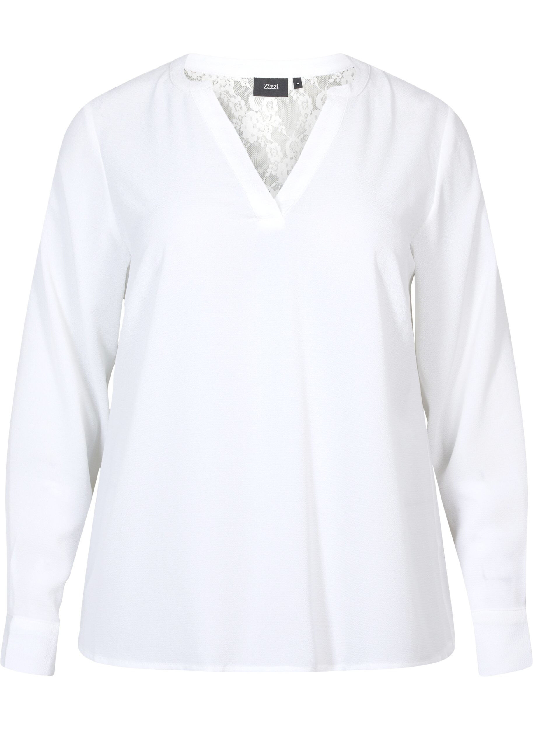 Zizzi Lang&auml;rmelige Bluse mit Spitzendetail , Bright White, Packshot image number 0