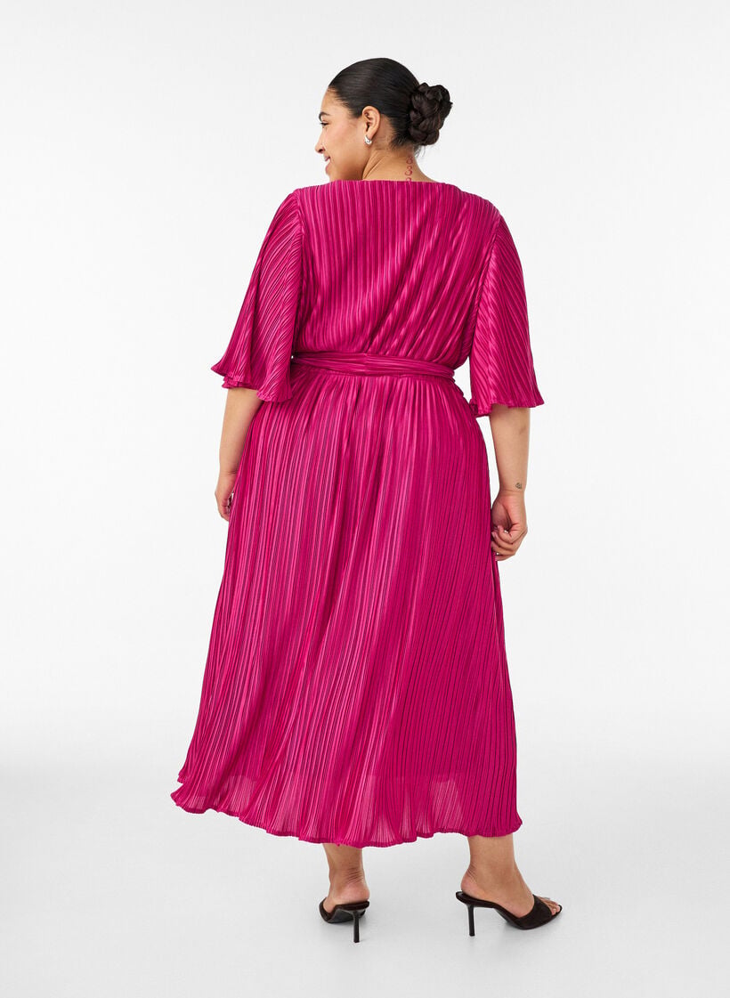 Midikleid mit Plisseefalten und Fledermaus&auml;rmeln, Pink, Model image number 1
