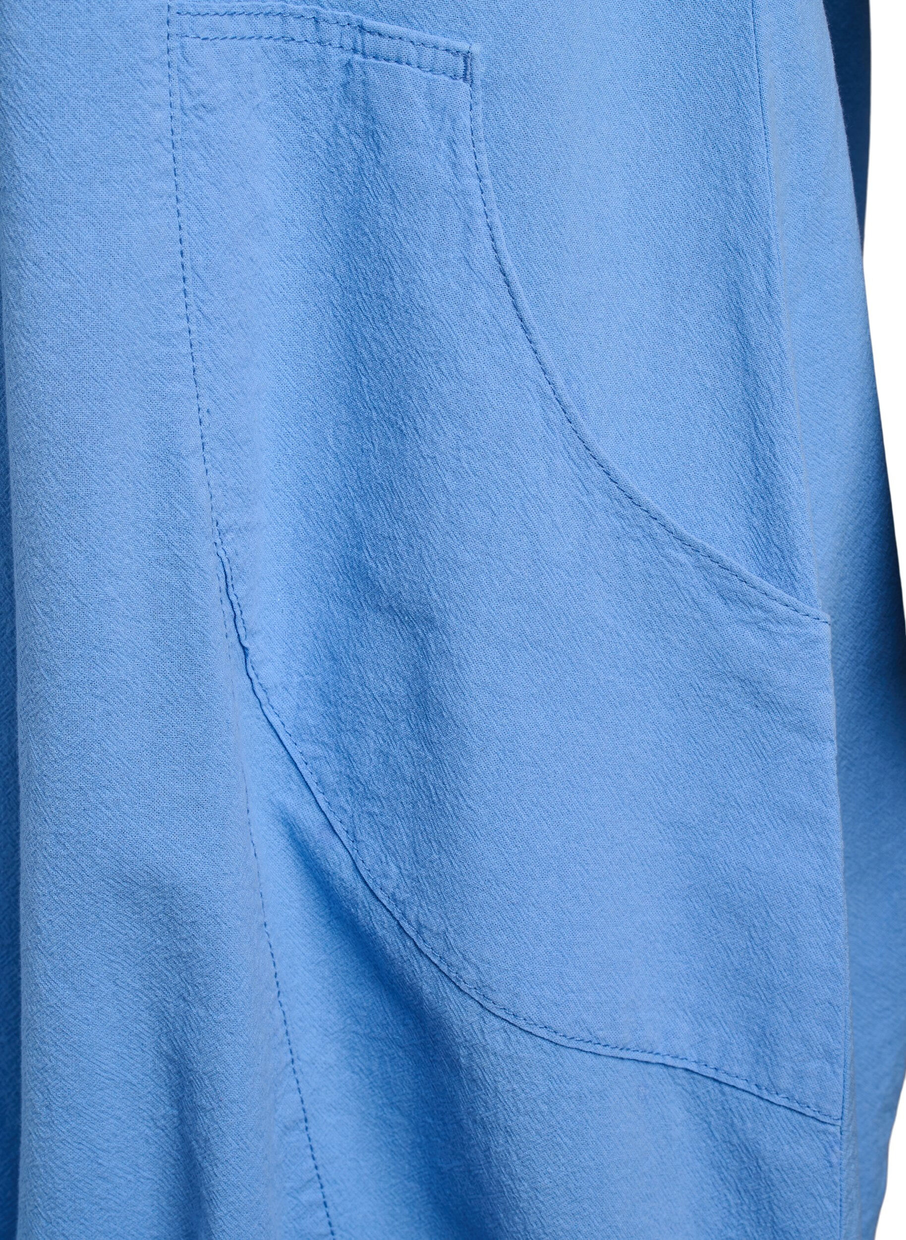Zizzi Baumwollkleid mit kurzen &Auml;rmeln, Blau, Packshot image number 3
