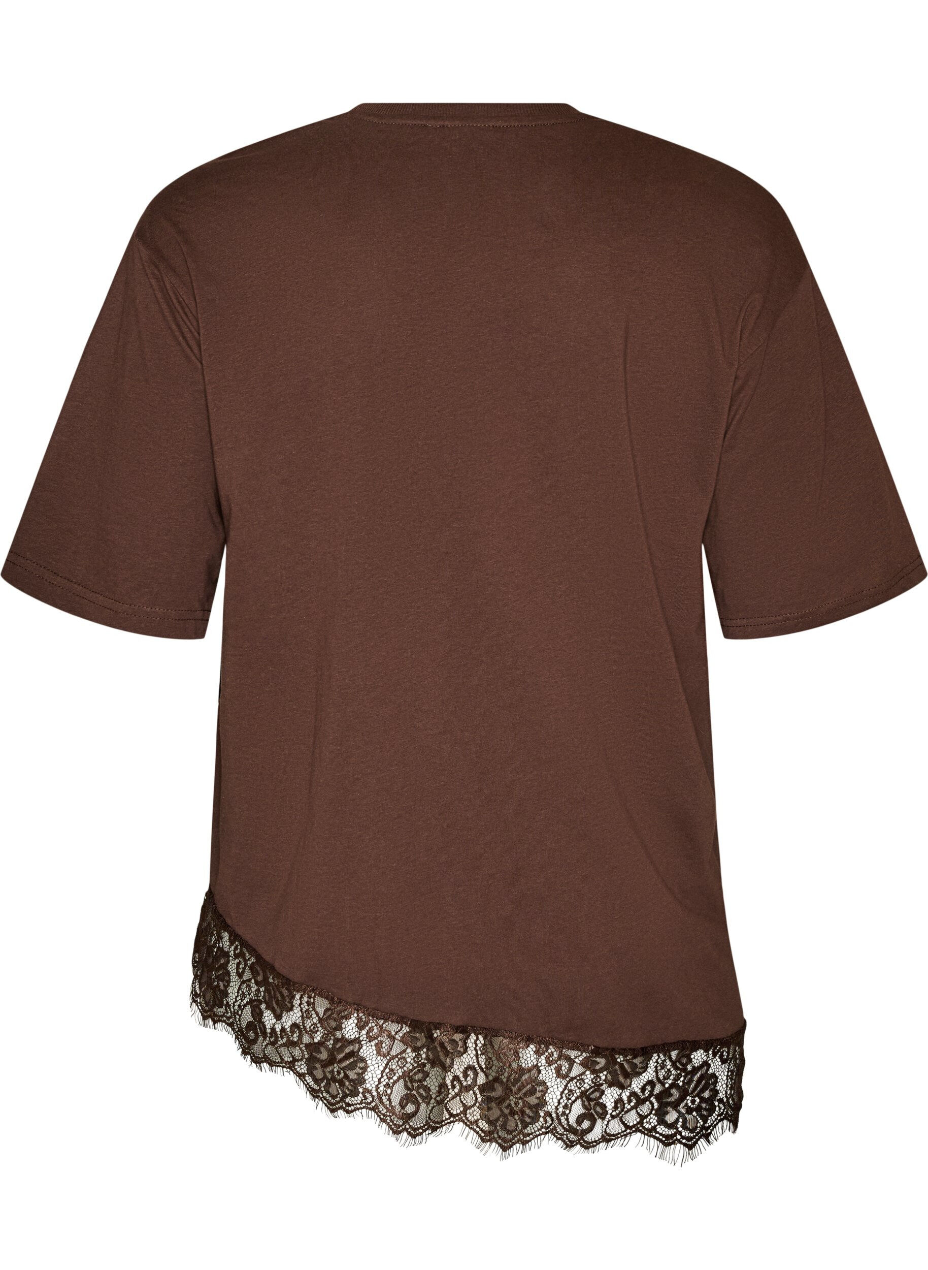 ZizziT-shirt with asymmetric lace hem, Brown, Packshot image number 1