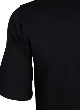 Einfarbiges Baumwollkleid mit kurzen Ärmeln, Black Solid, Packshot image number 3