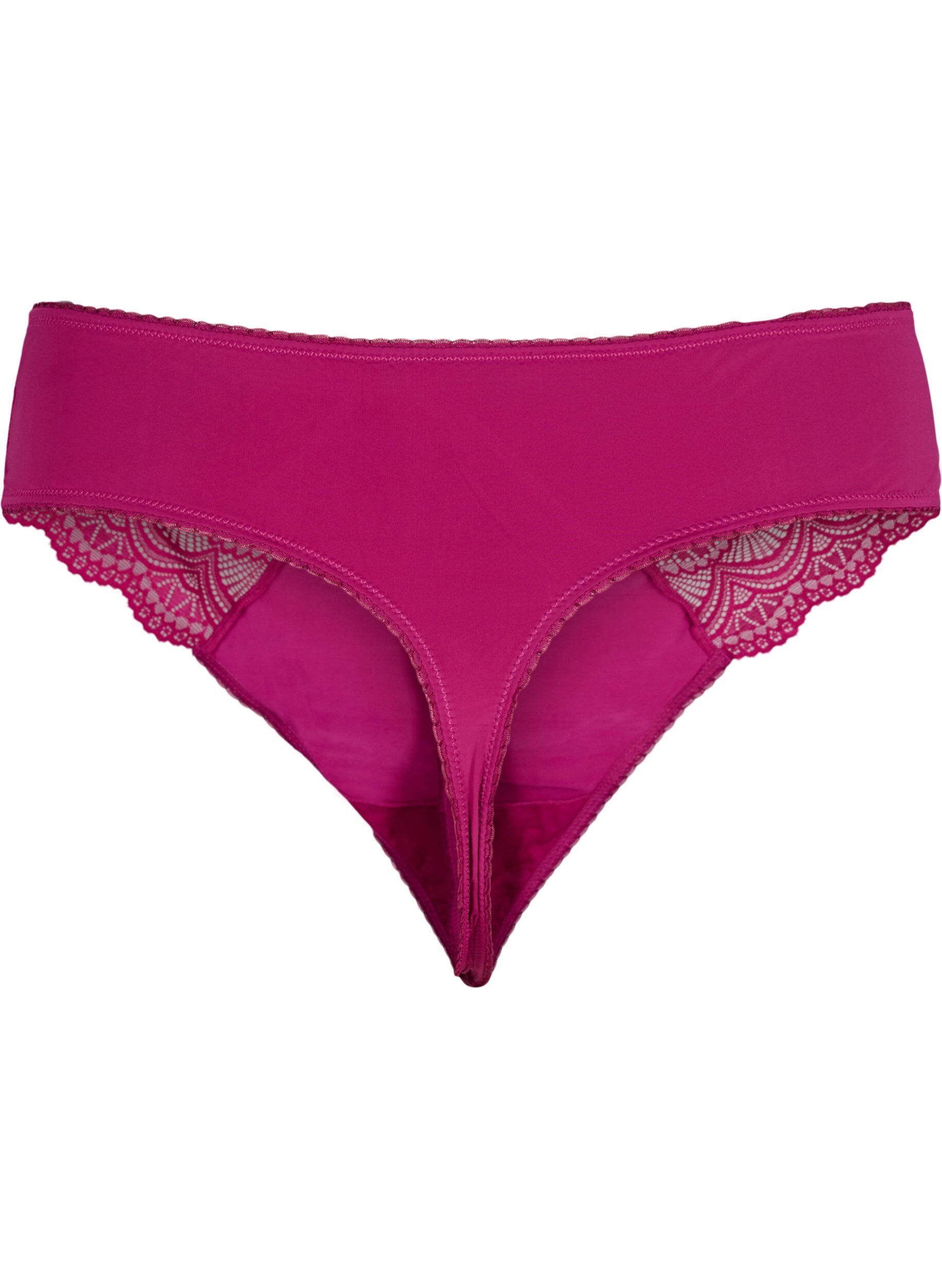 Zizzi String aus Mikrofaser mit Spitzensaum, Boysenberry, Packshot image number 1