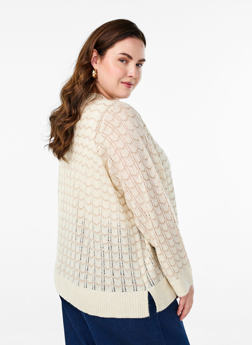 Strickjacke mit Lochmuster und Wellenlinien, Birch w. Simply T., Model image number 1