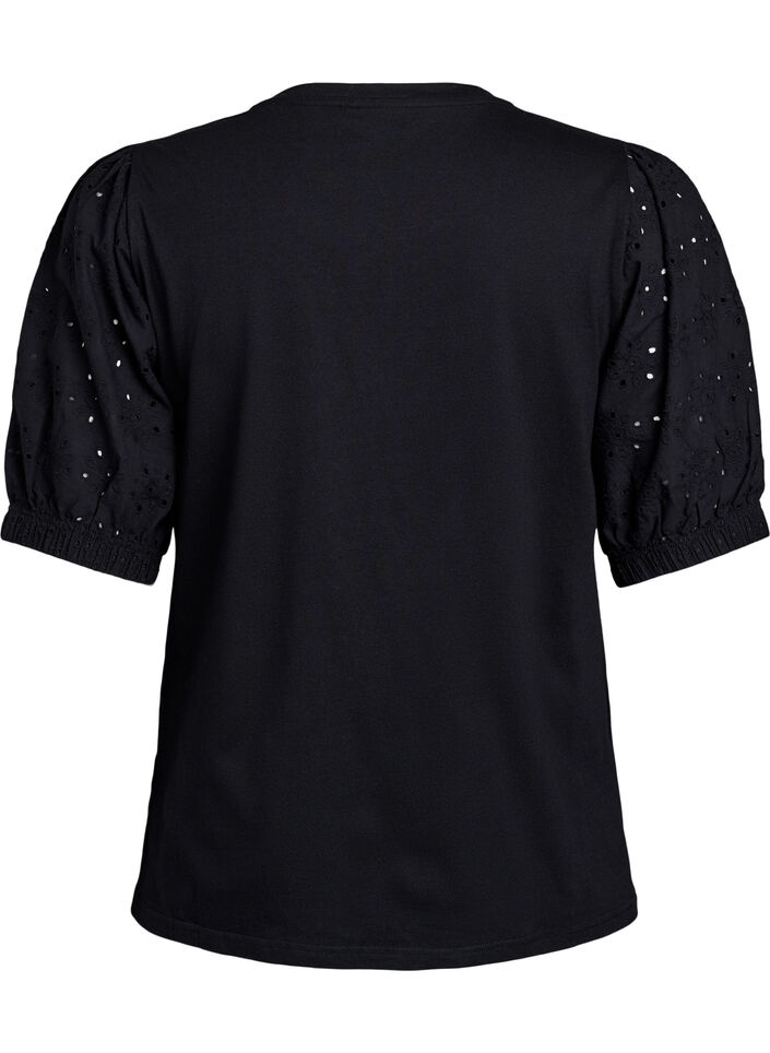 T-Shirt mit Ärmeln in Broderie Anglaise, Schwarz, Packshot image number 1