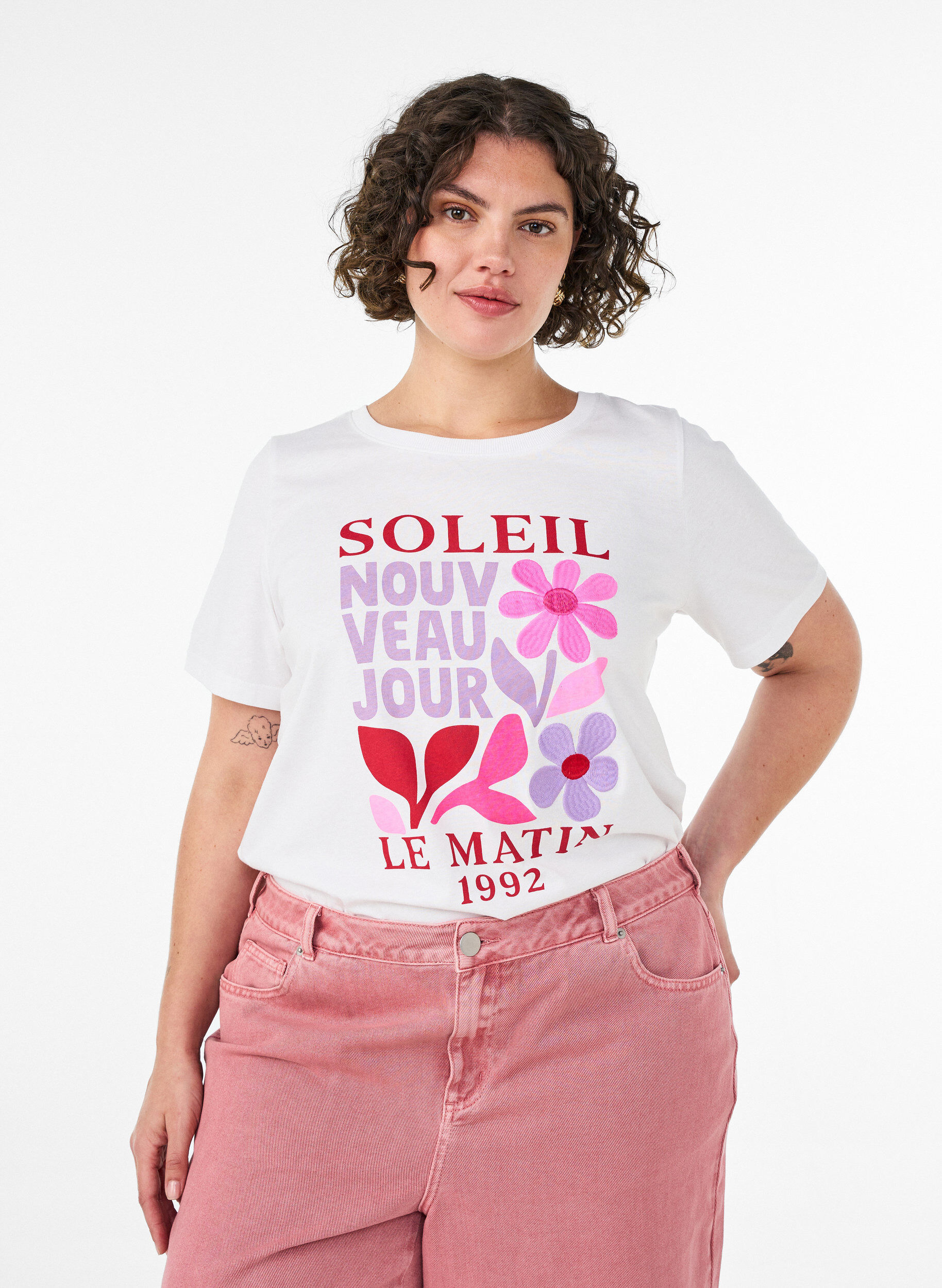 ZizziT-Shirt aus Baumwolle mit Print, Wei&szlig;, Model image number 0