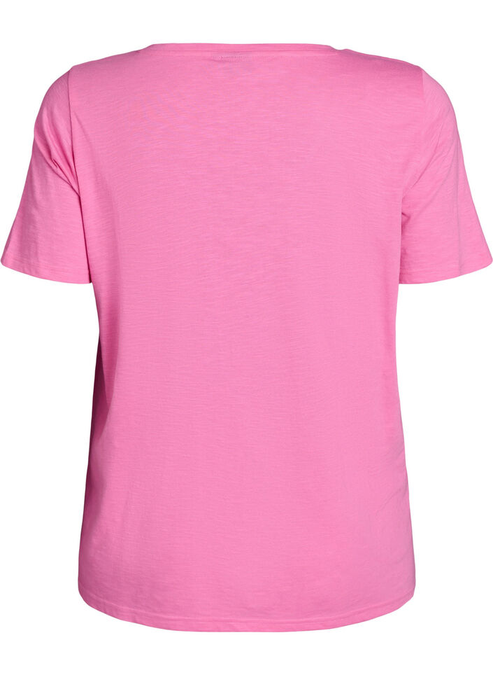 Kurz&auml;rmeliges Basic T-Shirt mit V-Ausschnitt, Pink, Packshot image number 1