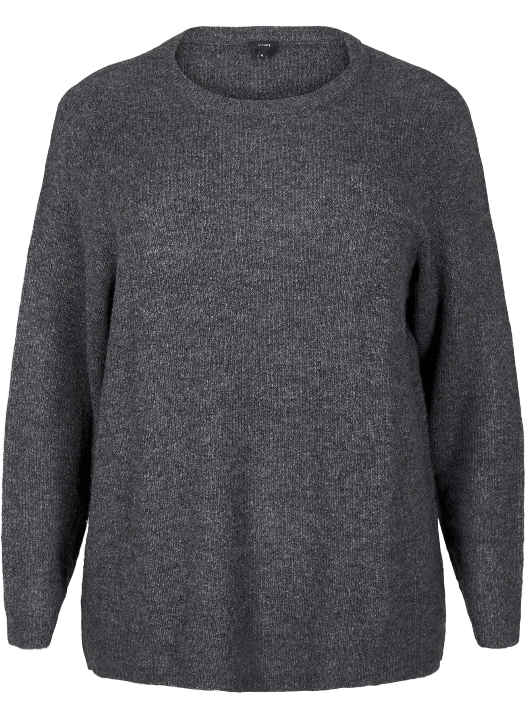 Zizzi Melange-Pullover mit Rundhalsausschnitt, Dark Grey Black Mel., Packshot image number 0