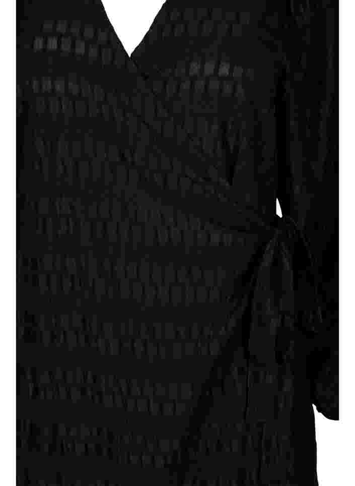Wickelkleid mit langen Ärmeln und Strukturmuster, Black, Packshot image number 2