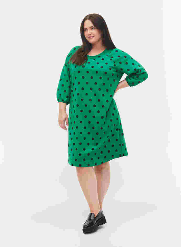 Kleid mit Punktmustern und 3/4 Ärmeln, Jolly Green Dot, Model image number 2