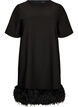 Kurzes Jerseykleid mit Federbesatz, Schwarz, Packshot image number 0