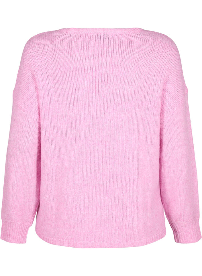 Langärmliger Strickpullover mit Wollanteil und Rundhalsausschnitt, Begonia Pink Mel., Packshot image number 1