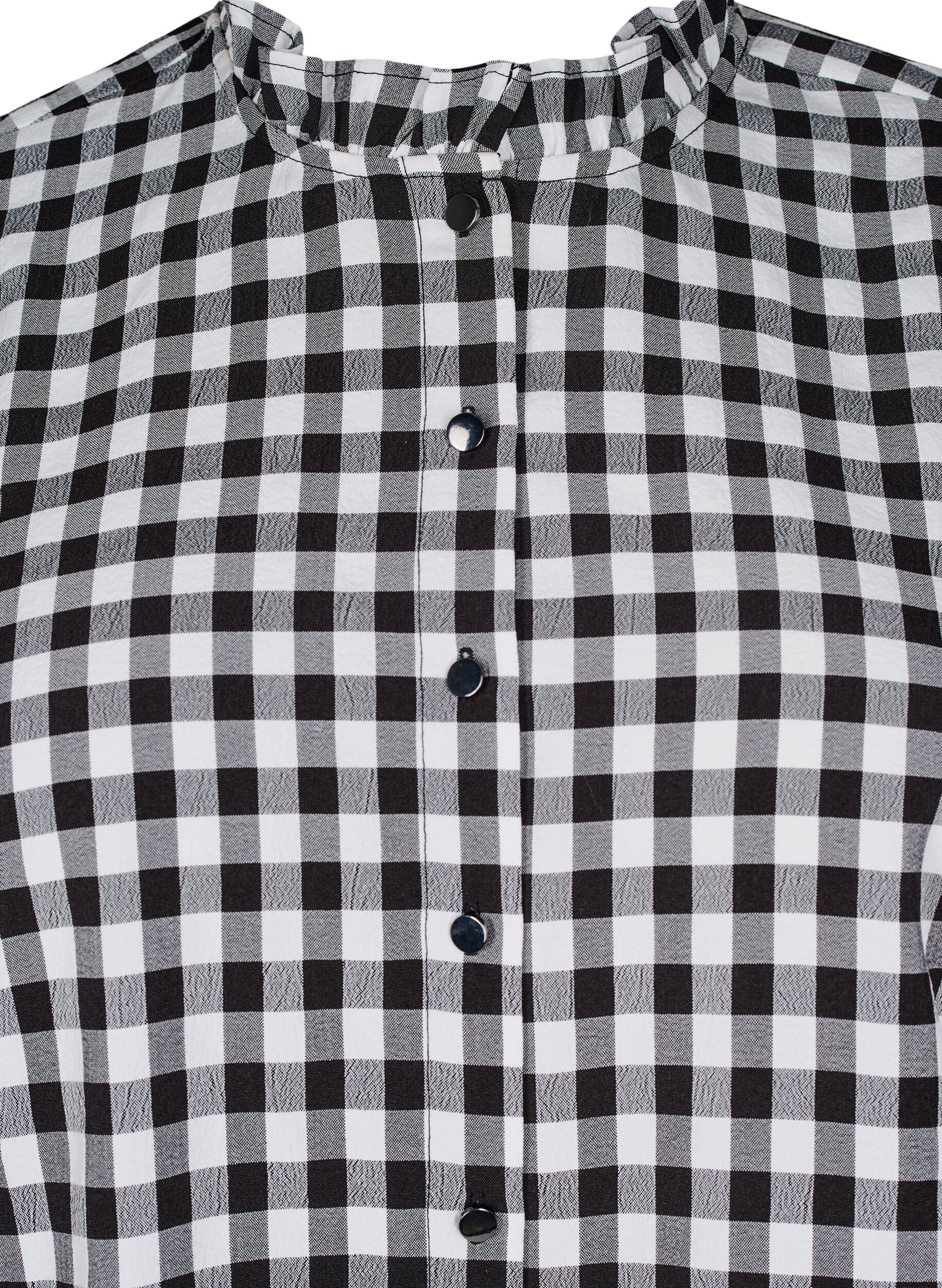 Zizzi Karierte Bluse mit R&uuml;schendetails, Black/W. Gingham, Packshot image number 2
