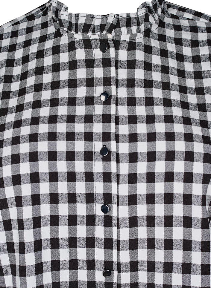 Karierte Bluse mit Rüschendetails, Black/W. Gingham, Packshot image number 2