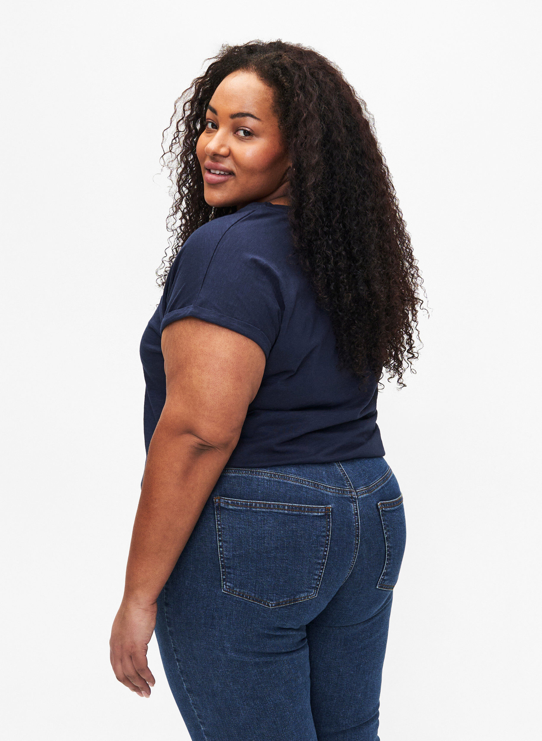 Zizzi Bedrucktes T-Shirt aus Bio-Baumwolle, N.Sky w. White Print, Model image number 1