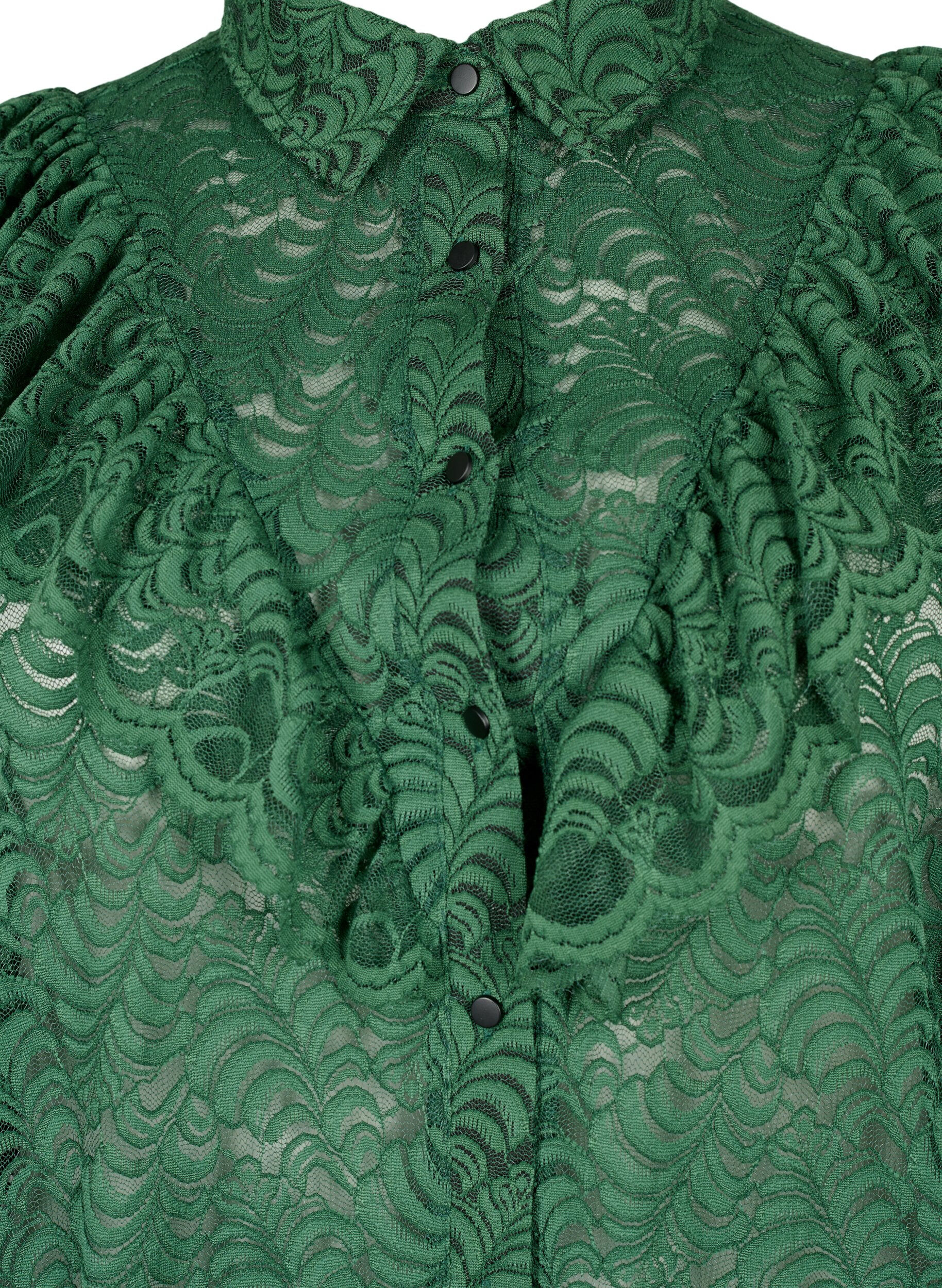 Zizzi Hemdblusenkleid aus Spitze mit R&uuml;schen, Hunter Green, Packshot image number 2