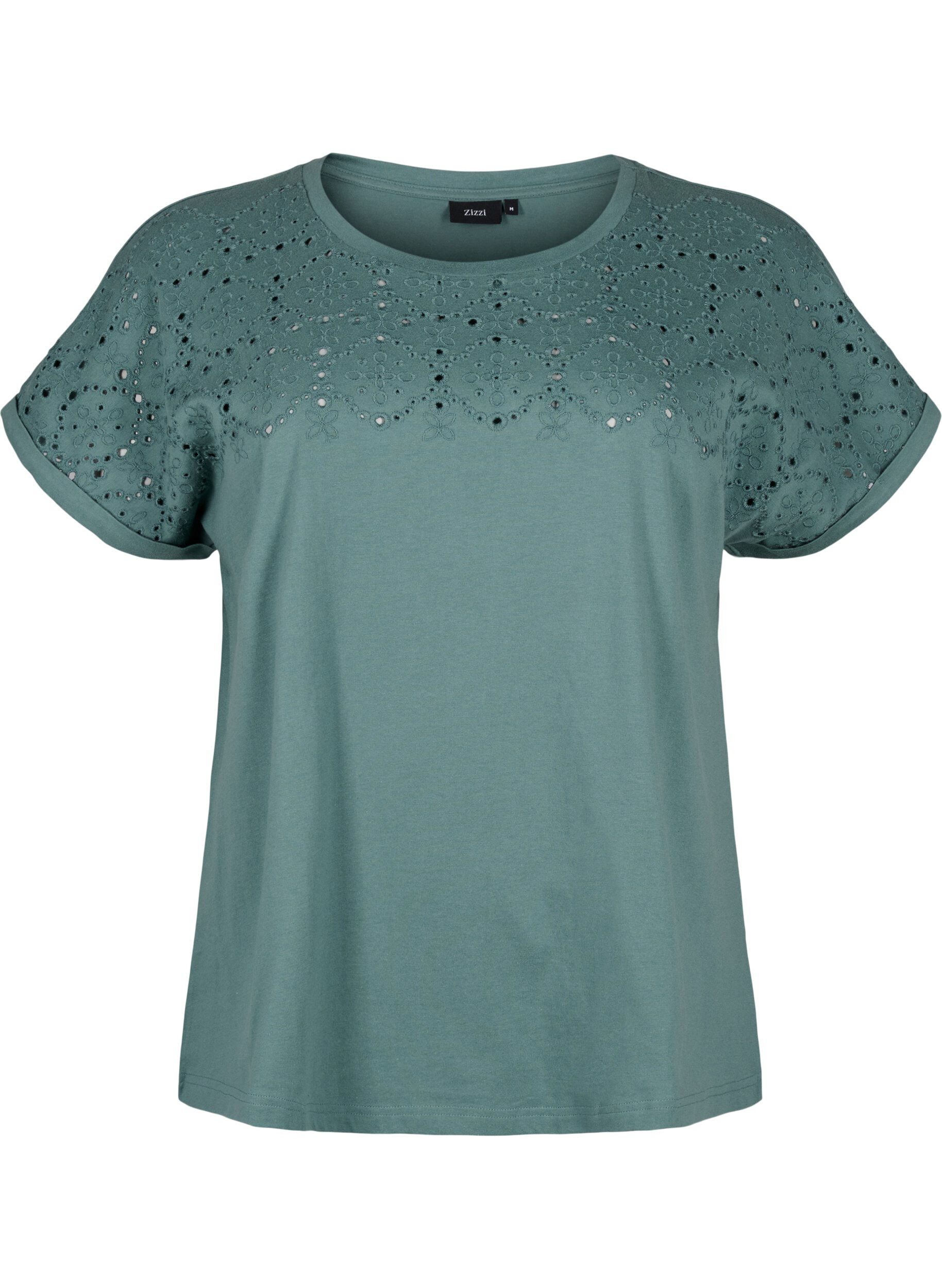 Zizzi T-Shirt aus Bio-Baumwolle mit Lochstickerei, Sea Pine, Packshot image number 0