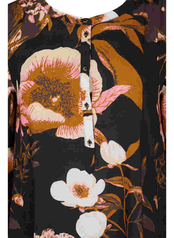 Geblümte Tunika aus Viskose mit langen Ärmeln, Black Flower AOP, Packshot image number 2