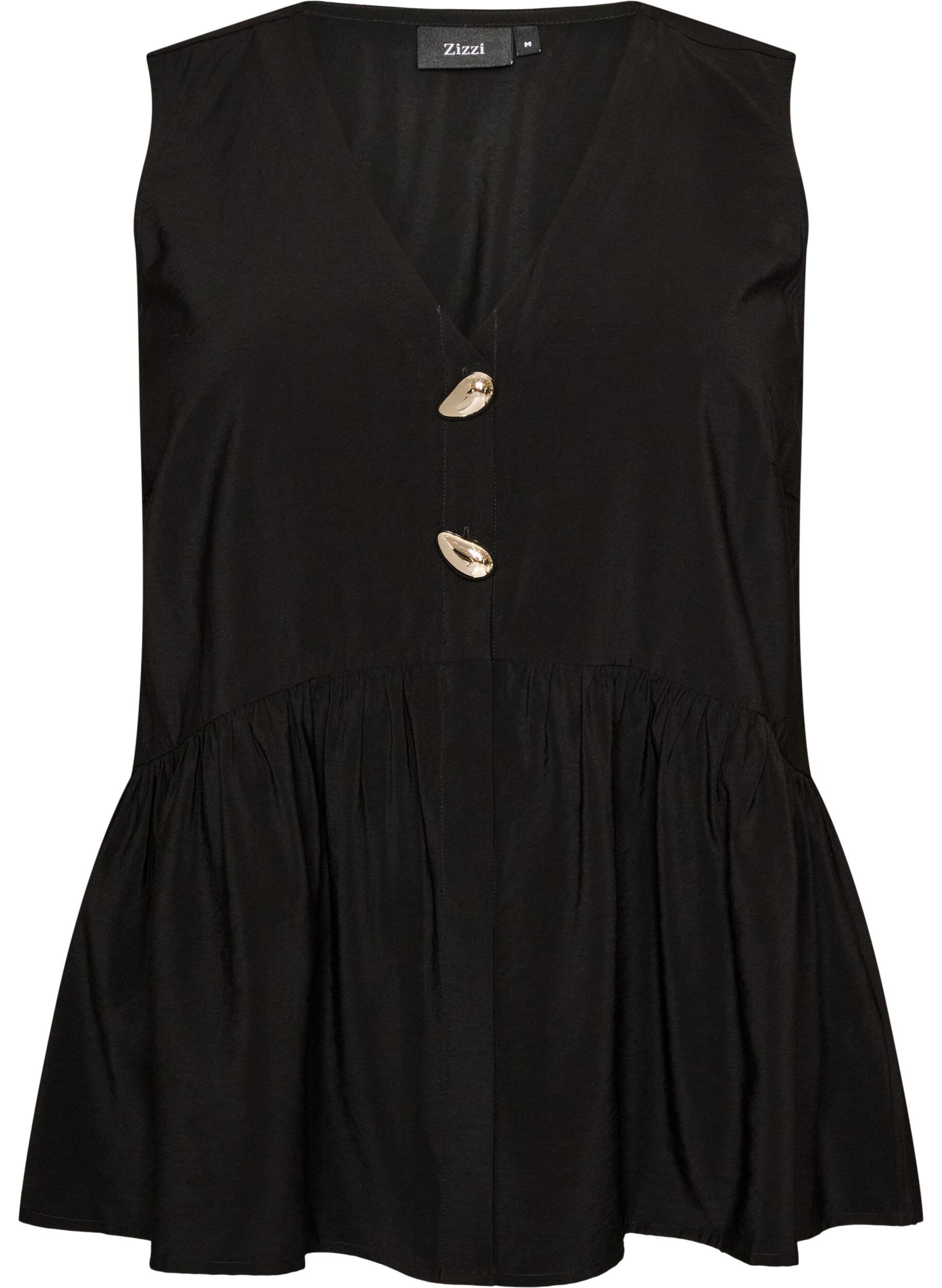 Zizzi&Auml;rmellose Sch&ouml;&szlig;chenbluse mit dekorativen Kn&ouml;pfen, Schwarz, Packshot image number 0