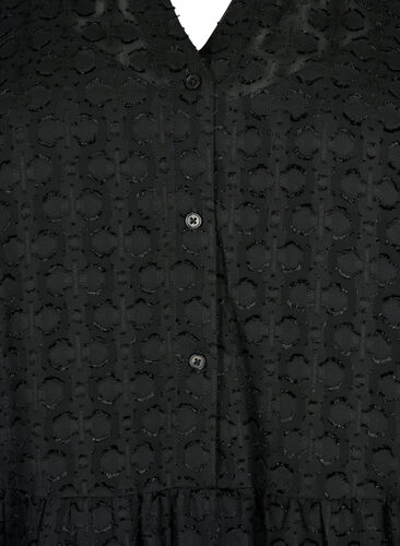 Jacquard-Kleid mit Rüschenkragen, Black, Packshot image number 2