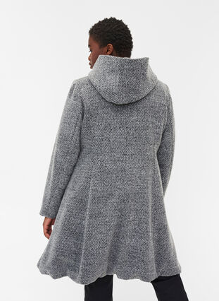 Lange Jacke mit Kapuze und Wolle, Light Grey Melange, Model image number 2