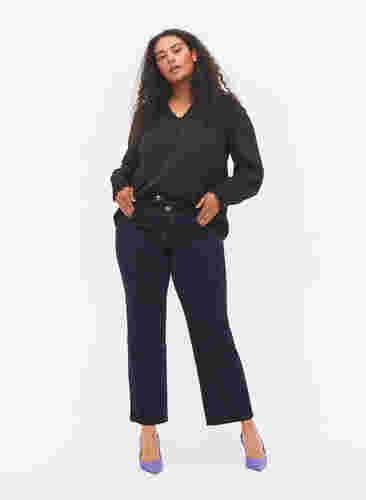 Langärmelige Bluse mit V-Ausschnitt, Black, Model image number 2