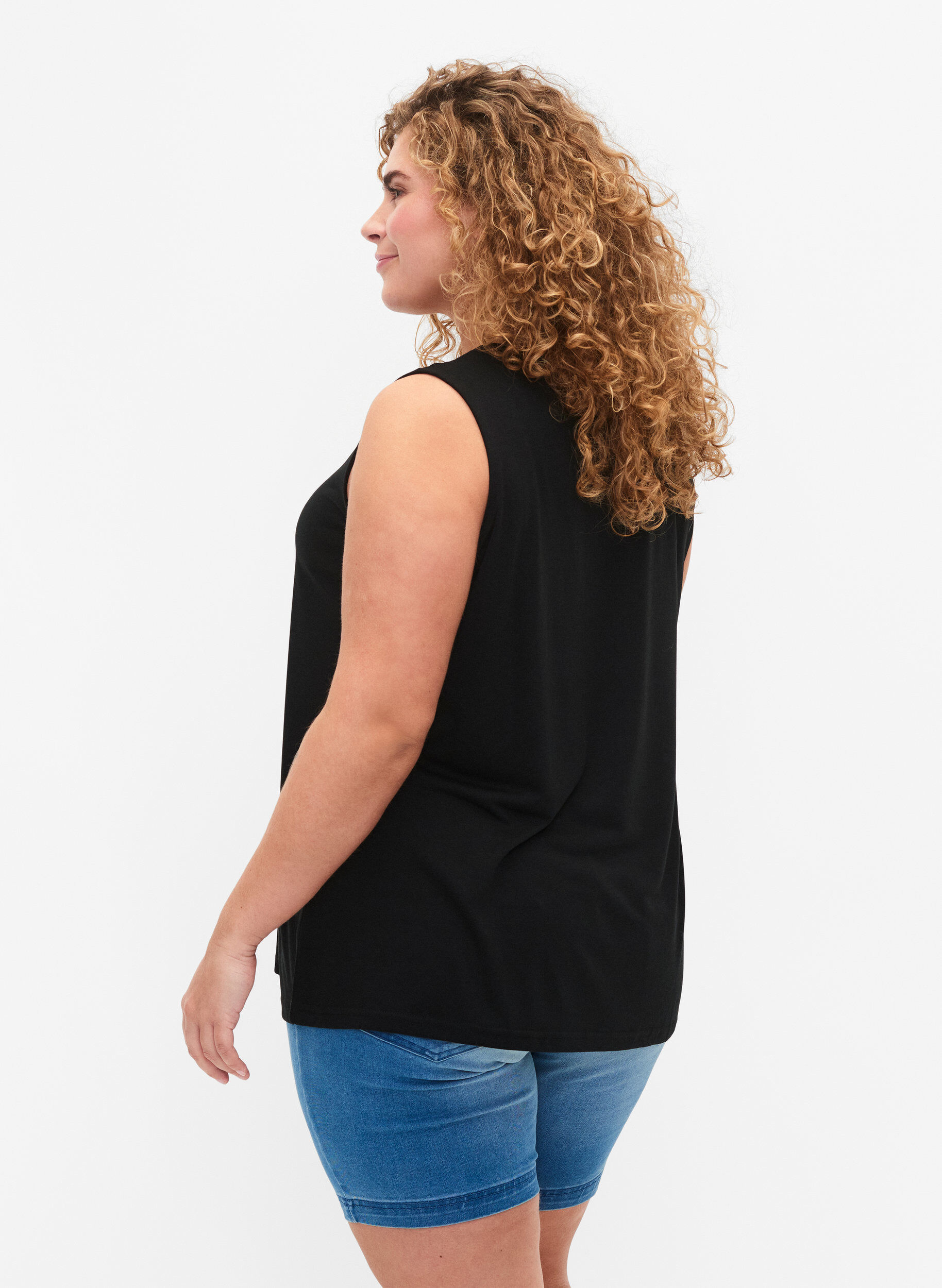Zizzi &Auml;rmelloses Top mit Spitze, Black, Model image number 1