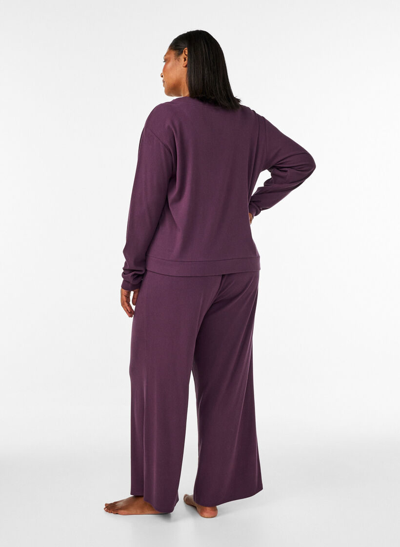 Hose aus geripptem Jersey mit weiten Beinen, Lila, Model image number 2