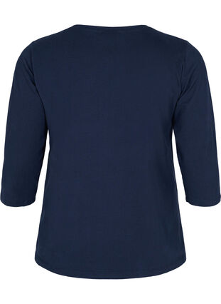 Basic T-Shirt aus Baumwolle mit 3/4-Ärmeln, Navy Blazer, Packshot image number 1