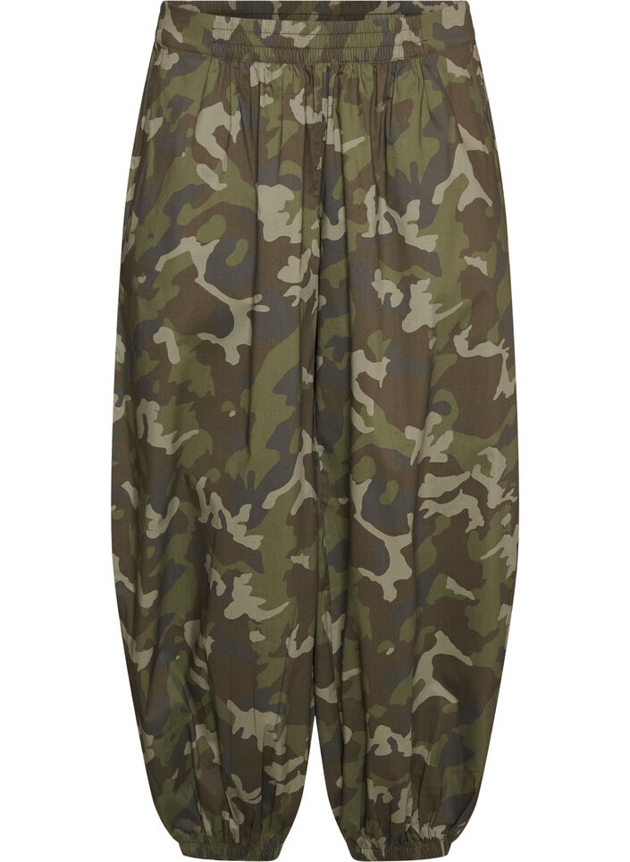 Ballonhose mit hoher Taille und Allover-Muster, Gr&uuml;n, Packshot image number 0