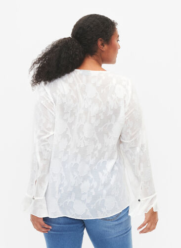 Langärmliges Hemd mit Jacquard-Look, Bright White, Model image number 1