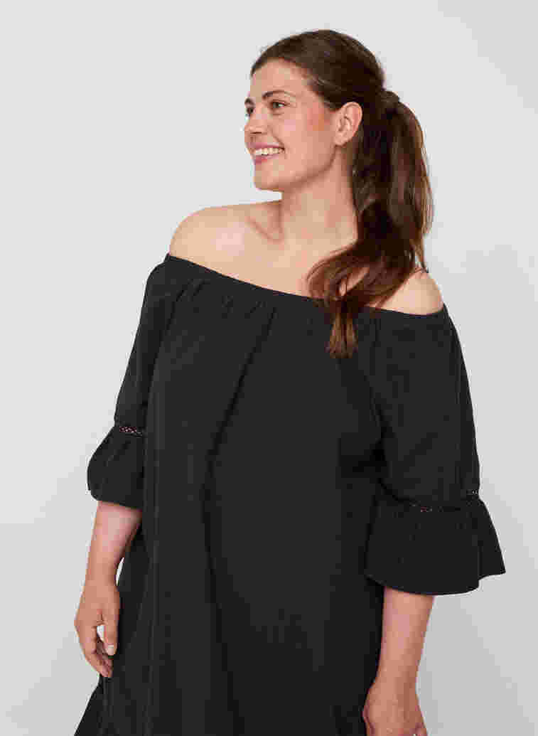 Baumwollkleid mit Spitze und kurzen Ärmeln, Black, Model image number 2